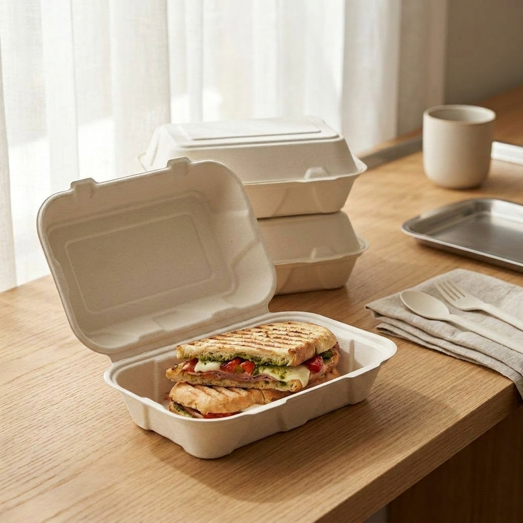 Eco Corp 9" x 6" Take-out Box Clamshell - 100% Compostable