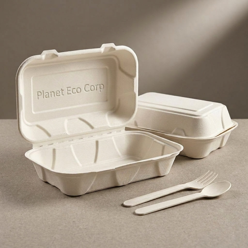 Eco Corp 9" x 6" Take-out Box Clamshell - 100% Compostable