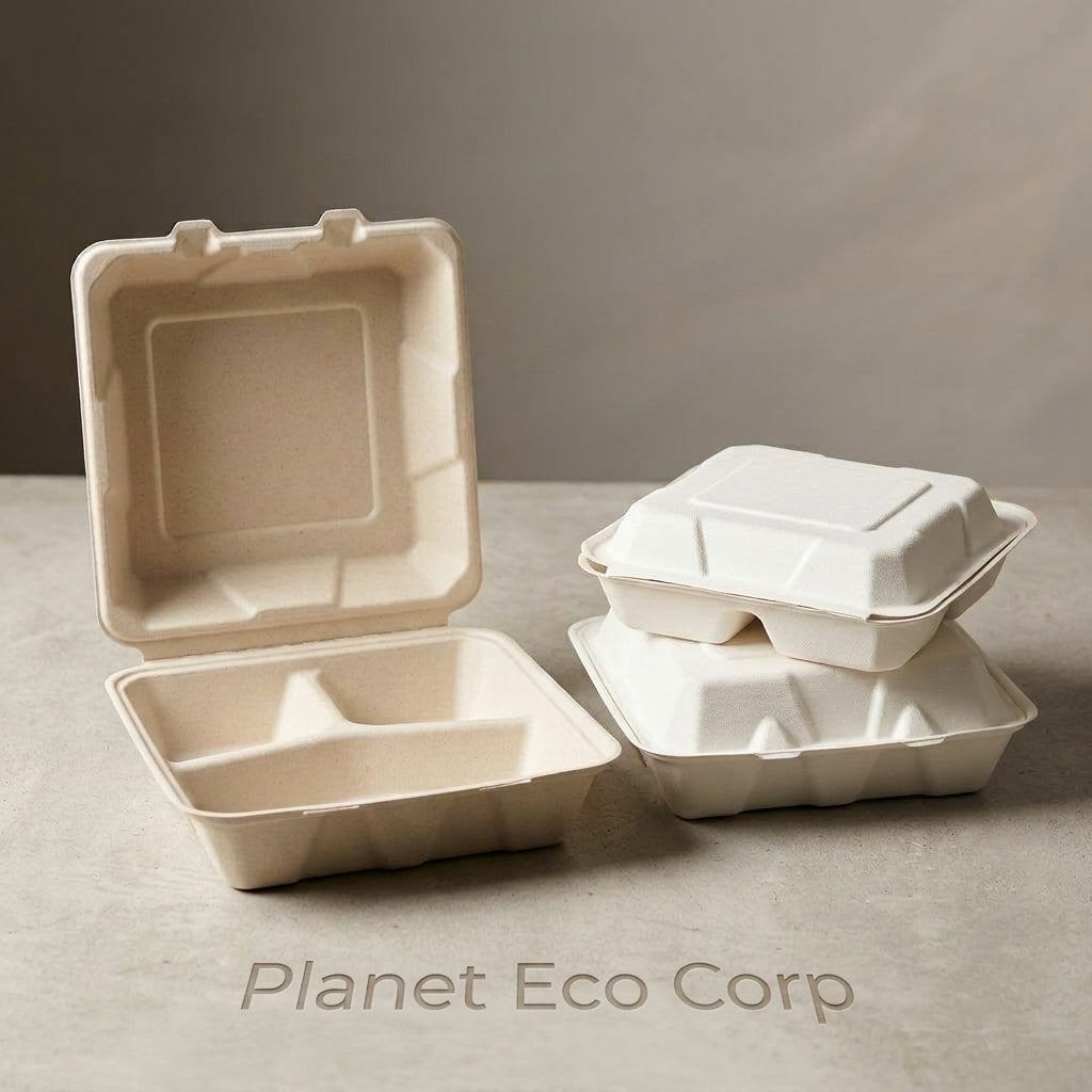 Eco Corp 9" x 9" Take-out Compartment Box Clamshell - 100% Compostable