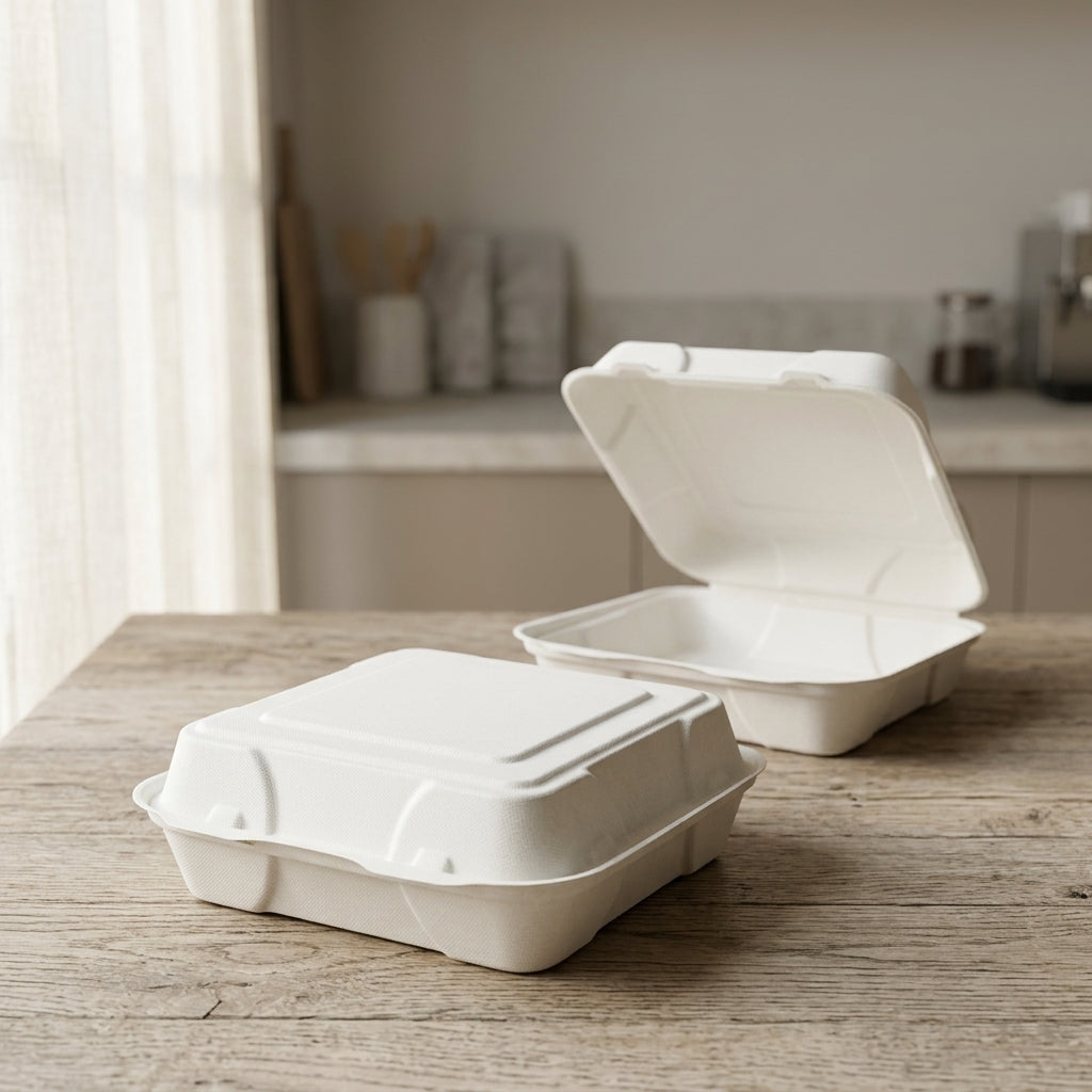 Planet Eco Corp 9x9 Inch Compostable Clamshell Food Containers - 50 Pack, Sugarcane Bagasse, Leak-Resistant, Microwave Safe, Eco-Friendly Takeaway Food Boxes, PFAS-Free & Biodegradable