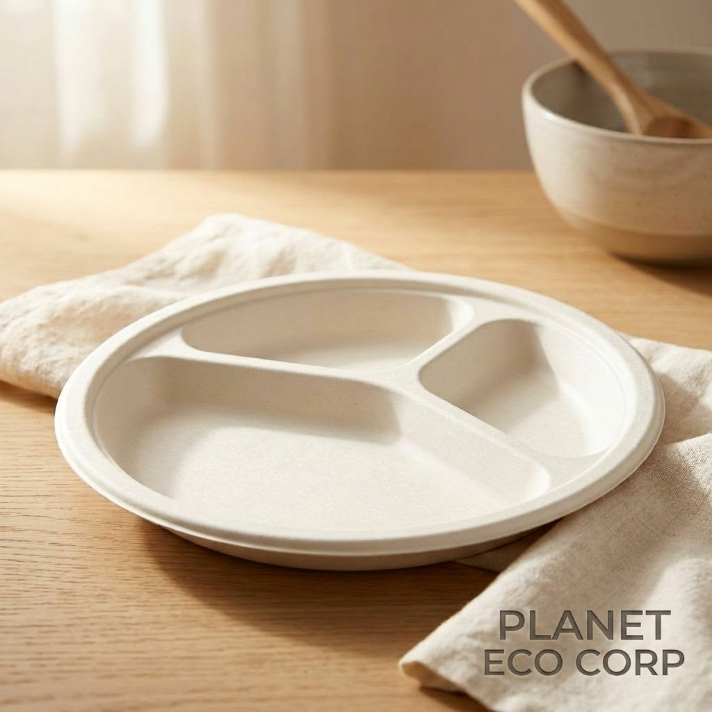 Eco Corp 3 Compartment Plate - 100% certified compostable