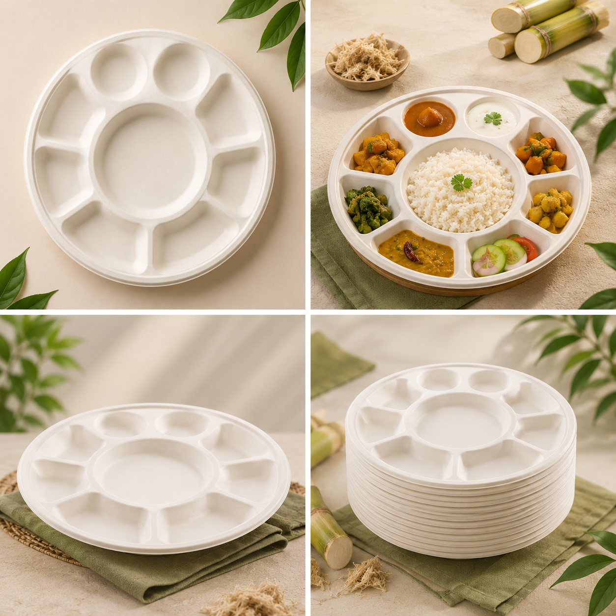 Planet Eco Corp | 9-Compartment Compostable Meal Plate | Pack of 50