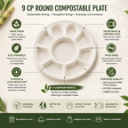 Planet Eco Corp | 9-Compartment Compostable Meal Plate | Pack of 50