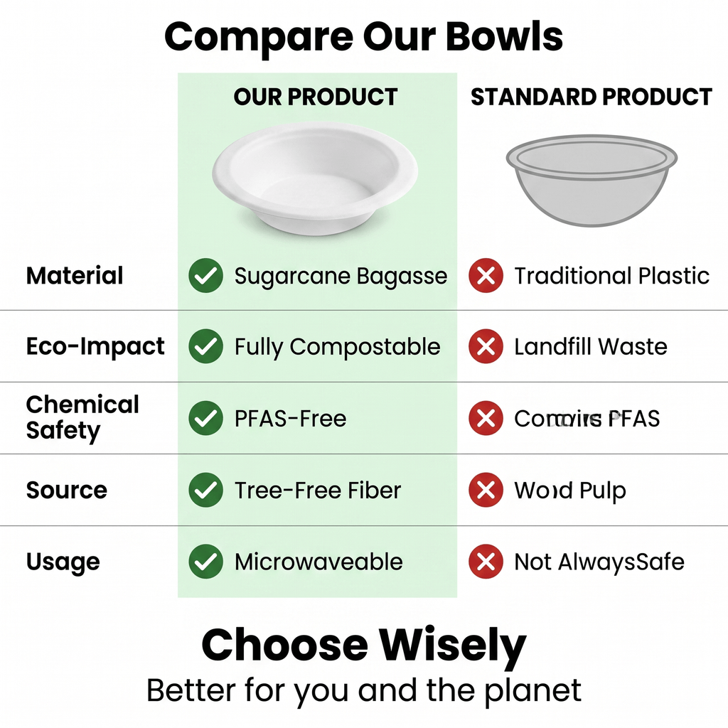 Planet Eco Corp 8 oz Compostable Small Bowls for sides sauces condiments kids meal, Sugarcane Bagasse, PFAS-Free, Plastic-Free, Microwave & Freezer Safe