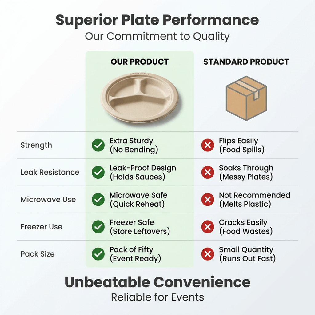 Planet Eco Corp | 10 Inch 3-Compartment Compostable Plates | Pack of 50