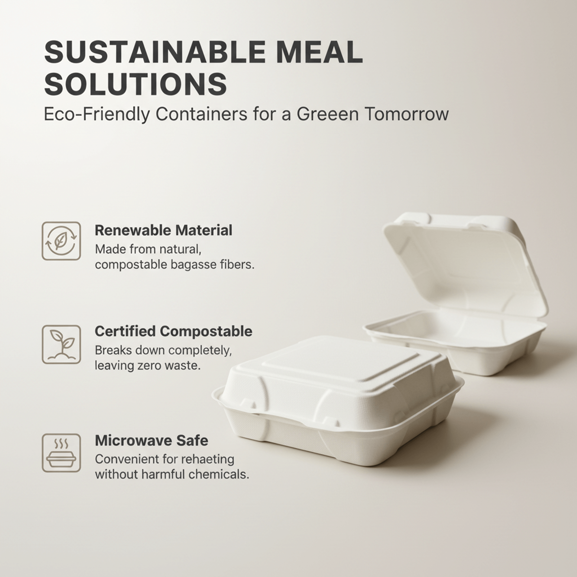 Planet Eco Corp 9x9 Inch Compostable Clamshell Food Containers - 50 Pack, Sugarcane Bagasse, Leak-Resistant, Microwave Safe, Eco-Friendly Takeaway Food Boxes, PFAS-Free & Biodegradable