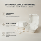 Planet Eco Corp 6 x 6 Inch Compostable Clamshell Food Containers, Pack of 50 – Sugarcane Bagasse Takeaway Boxes, Leak-Resistant, Microwave Safe, PFAS-Free, Eco-Friendly Food Containers