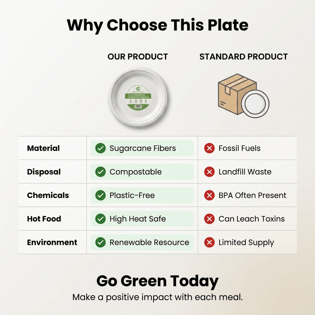 Planet Eco Corp 9 Inch Compostable Bagasse Plates, Pack of 50 – Heavy-Duty Disposable Dinnerware, PFAS-Free, Microwave Safe, Leak-Resistant & Eco-Friendly