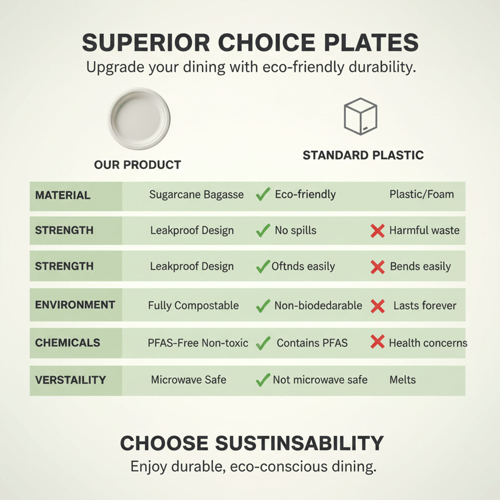 Planet Eco Corp 12 Inch Compostable Round Plates - 50 Pack Sugarcane Bagasse Dinnerware - Eco-Friendly, Heavy Duty, Microwave Safe Disposable Plates