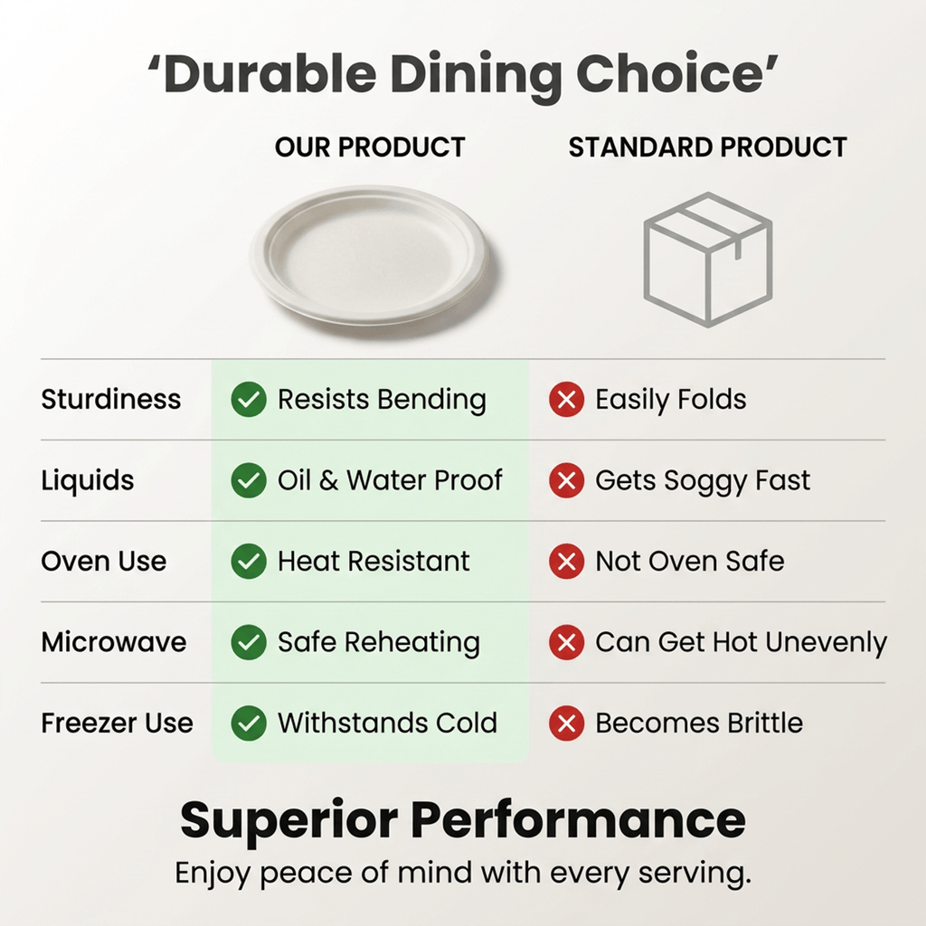Planet Eco Corp 9 Inch Compostable Bagasse Plates, Pack of 50 – Heavy-Duty Disposable Dinnerware, PFAS-Free, Microwave Safe, Leak-Resistant & Eco-Friendly