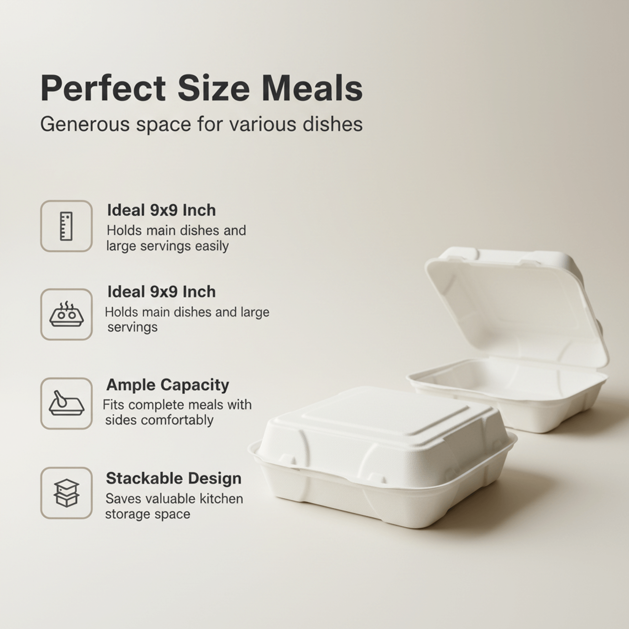 Planet Eco Corp 9x9 Inch Compostable Clamshell Food Containers - 50 Pack, Sugarcane Bagasse, Leak-Resistant, Microwave Safe, Eco-Friendly Takeaway Food Boxes, PFAS-Free & Biodegradable