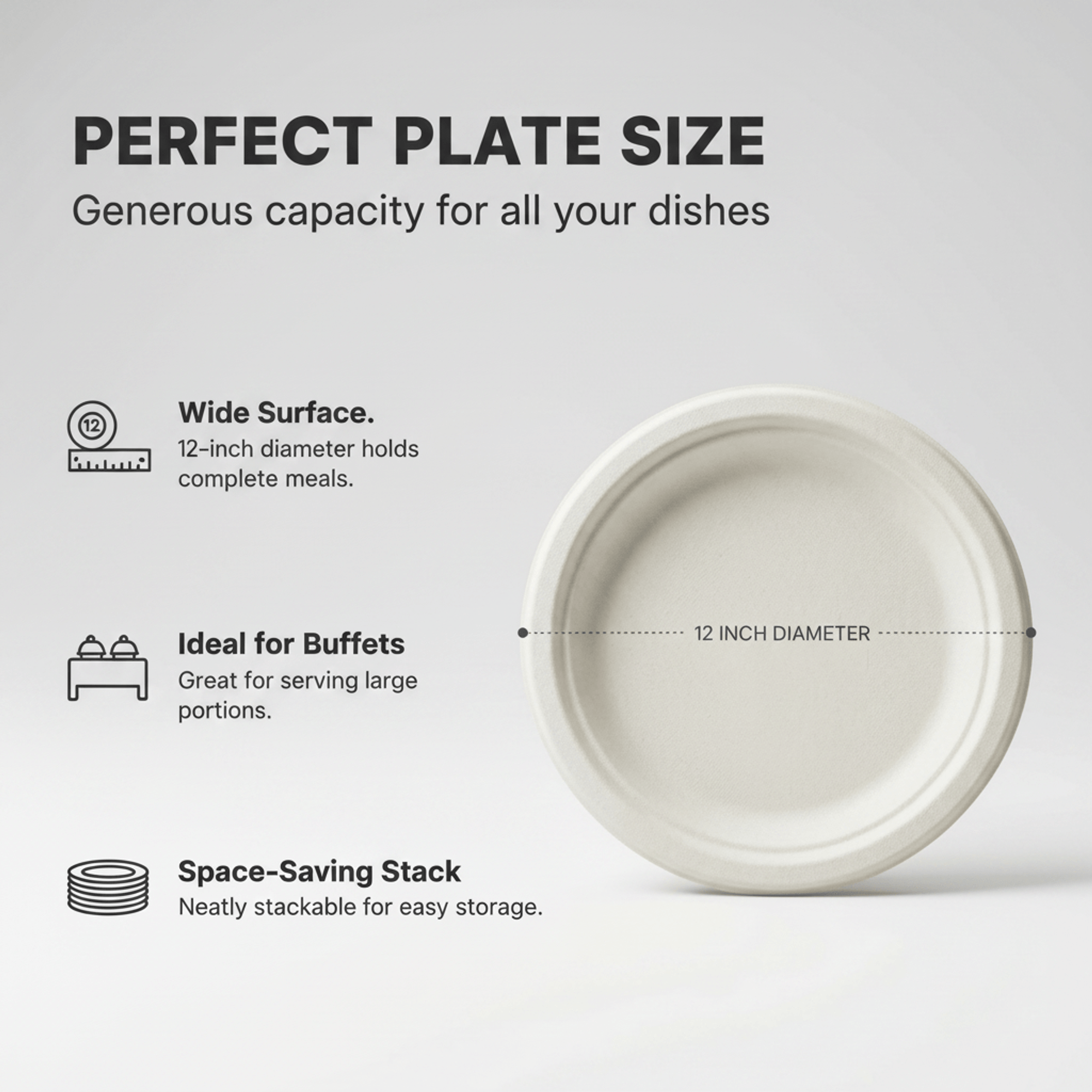 Planet Eco Corp 12 Inch Compostable Round Plates - 50 Pack Sugarcane Bagasse Dinnerware - Eco-Friendly, Heavy Duty, Microwave Safe Disposable Plates