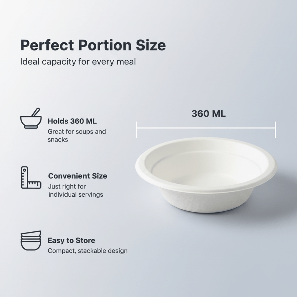 Planet Eco 12 OZ/360 ML Sugarcane Bagasse Bowl – Compostable Disposable Bowl