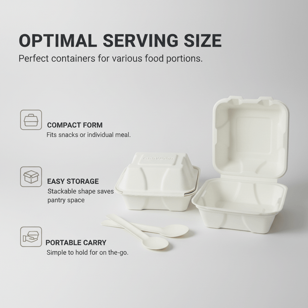 Planet Eco Corp 6 x 6 Inch Compostable Clamshell Food Containers, Pack of 50 – Sugarcane Bagasse Takeaway Boxes, Leak-Resistant, Microwave Safe, PFAS-Free, Eco-Friendly Food Containers