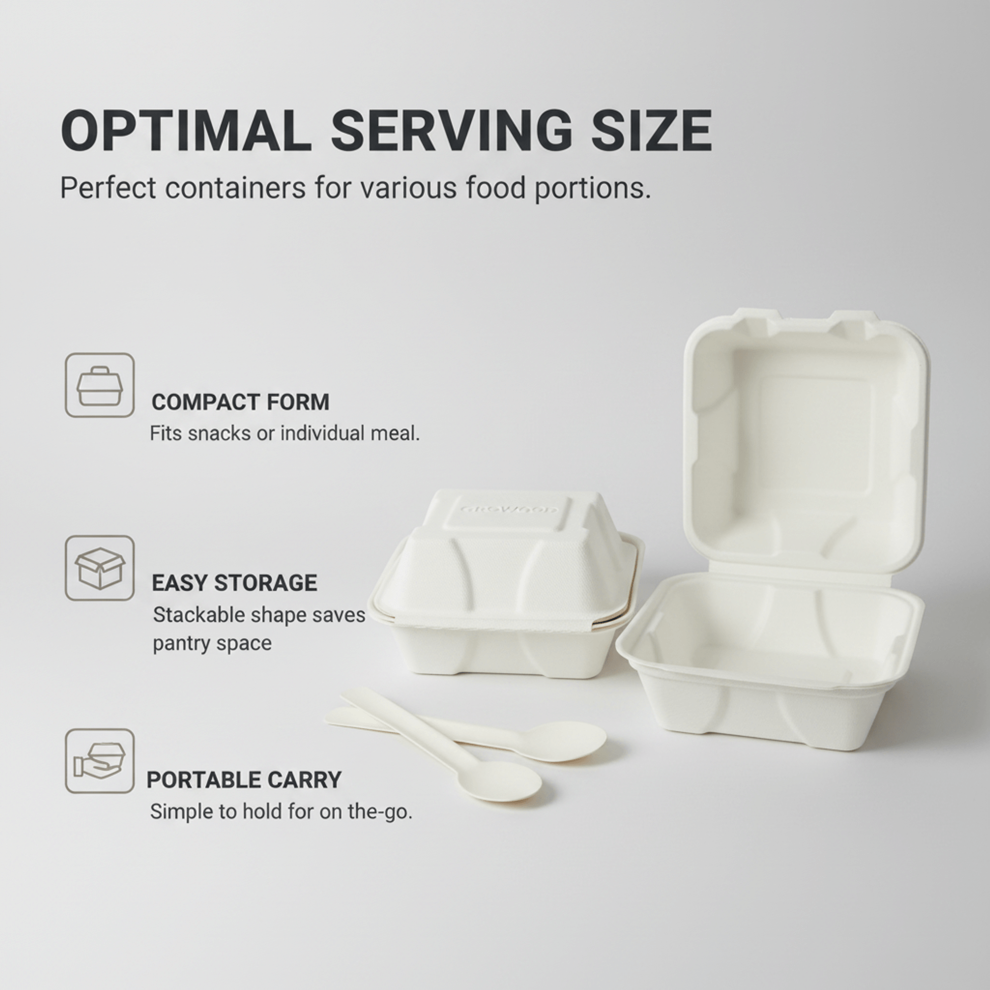 Planet Eco Corp 6 x 6 Inch Compostable Clamshell Food Containers, Pack of 50 – Sugarcane Bagasse Takeaway Boxes, Leak-Resistant, Microwave Safe, PFAS-Free, Eco-Friendly Food Containers