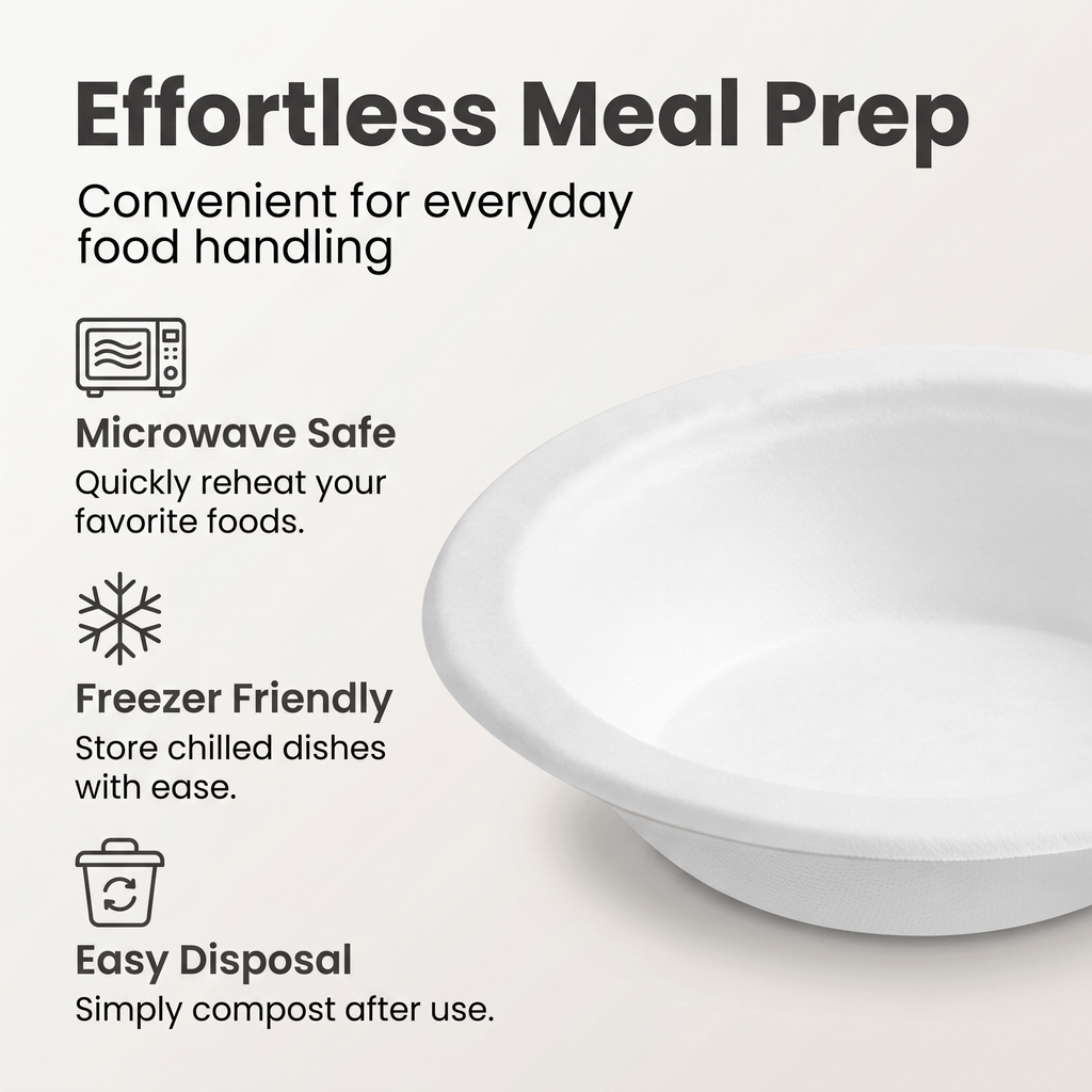 Planet Eco Corp 8 oz Compostable Small Bowls for sides sauces condiments kids meal, Sugarcane Bagasse, PFAS-Free, Plastic-Free, Microwave & Freezer Safe