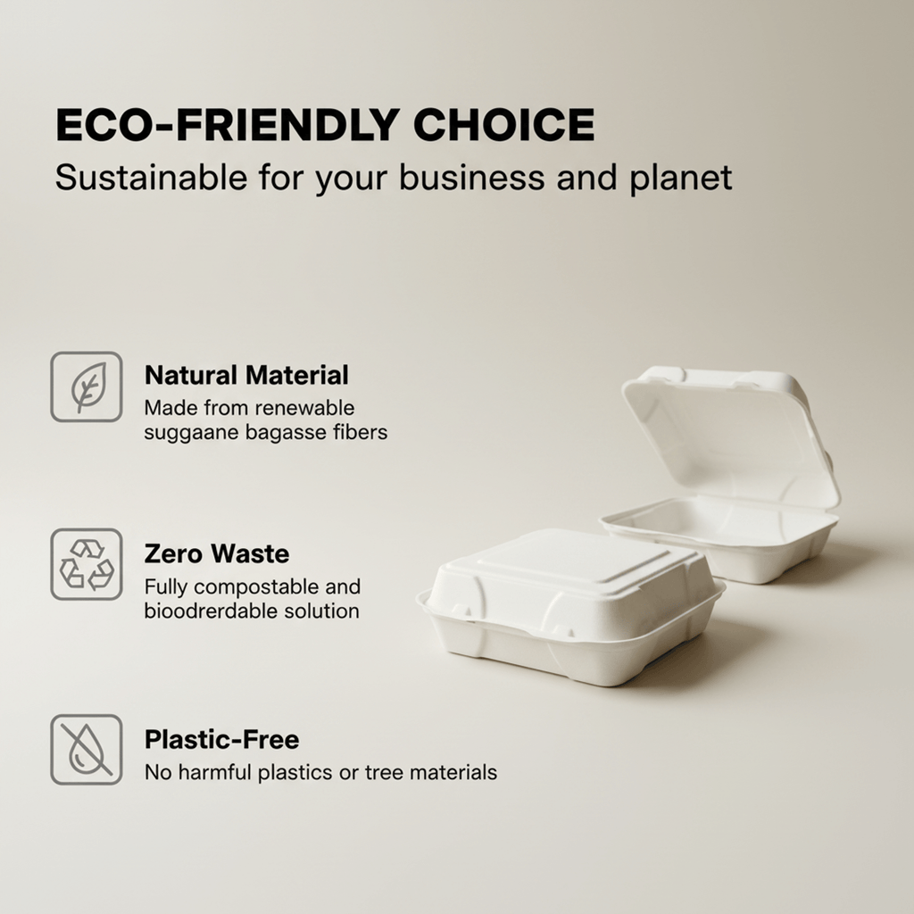Planet Eco Corp 9x9 Inch Compostable Clamshell Food Containers - 50 Pack, Sugarcane Bagasse, Leak-Resistant, Microwave Safe, Eco-Friendly Takeaway Food Boxes, PFAS-Free & Biodegradable
