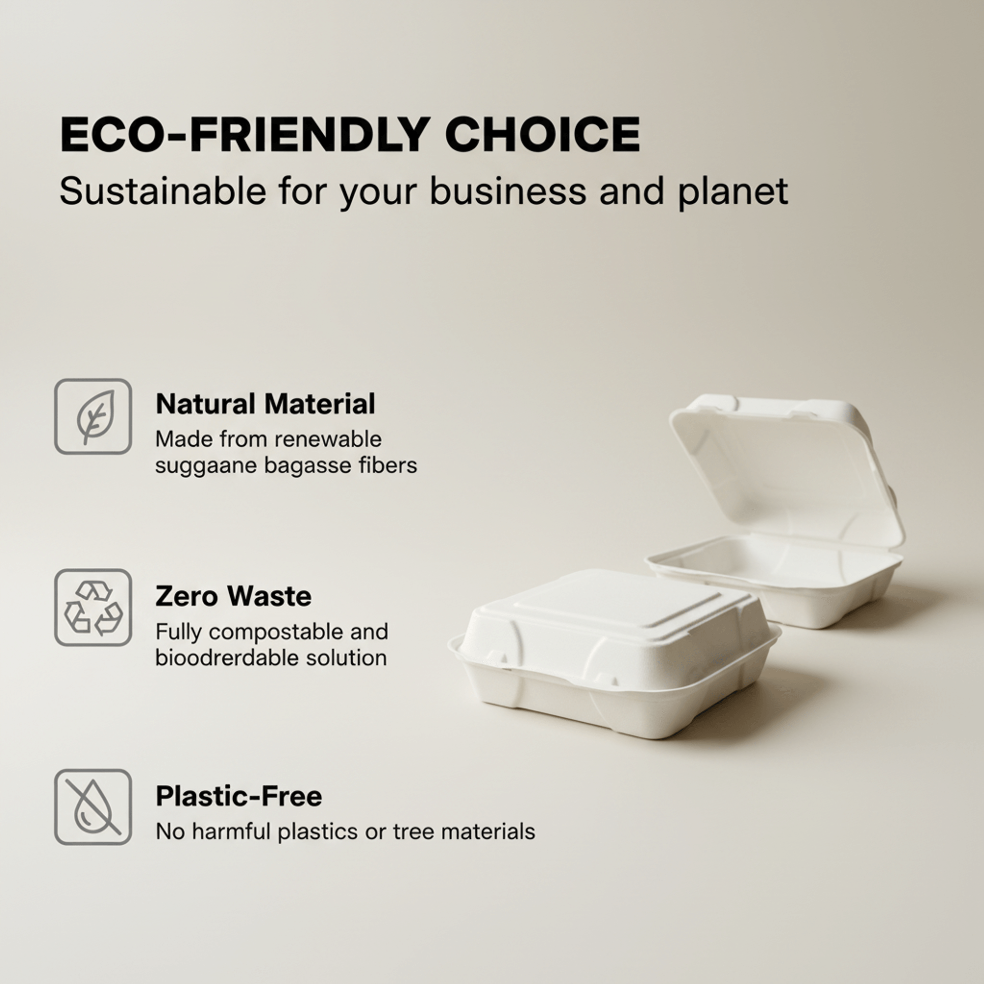 Planet Eco Corp 9x9 Inch Compostable Clamshell Food Containers - 50 Pack, Sugarcane Bagasse, Leak-Resistant, Microwave Safe, Eco-Friendly Takeaway Food Boxes, PFAS-Free & Biodegradable