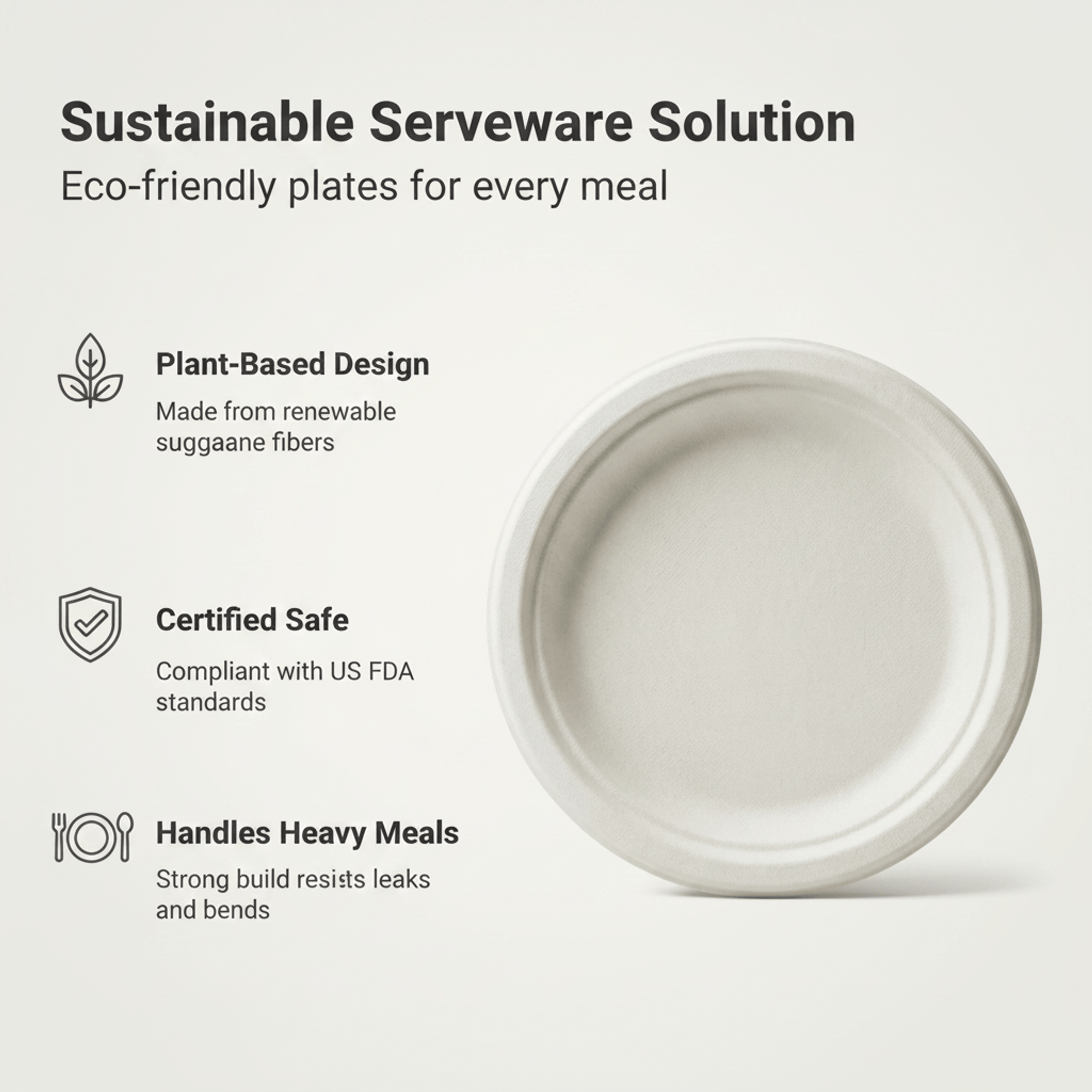 Planet Eco Corp 12 Inch Compostable Round Plates - 50 Pack Sugarcane Bagasse Dinnerware - Eco-Friendly, Heavy Duty, Microwave Safe Disposable Plates