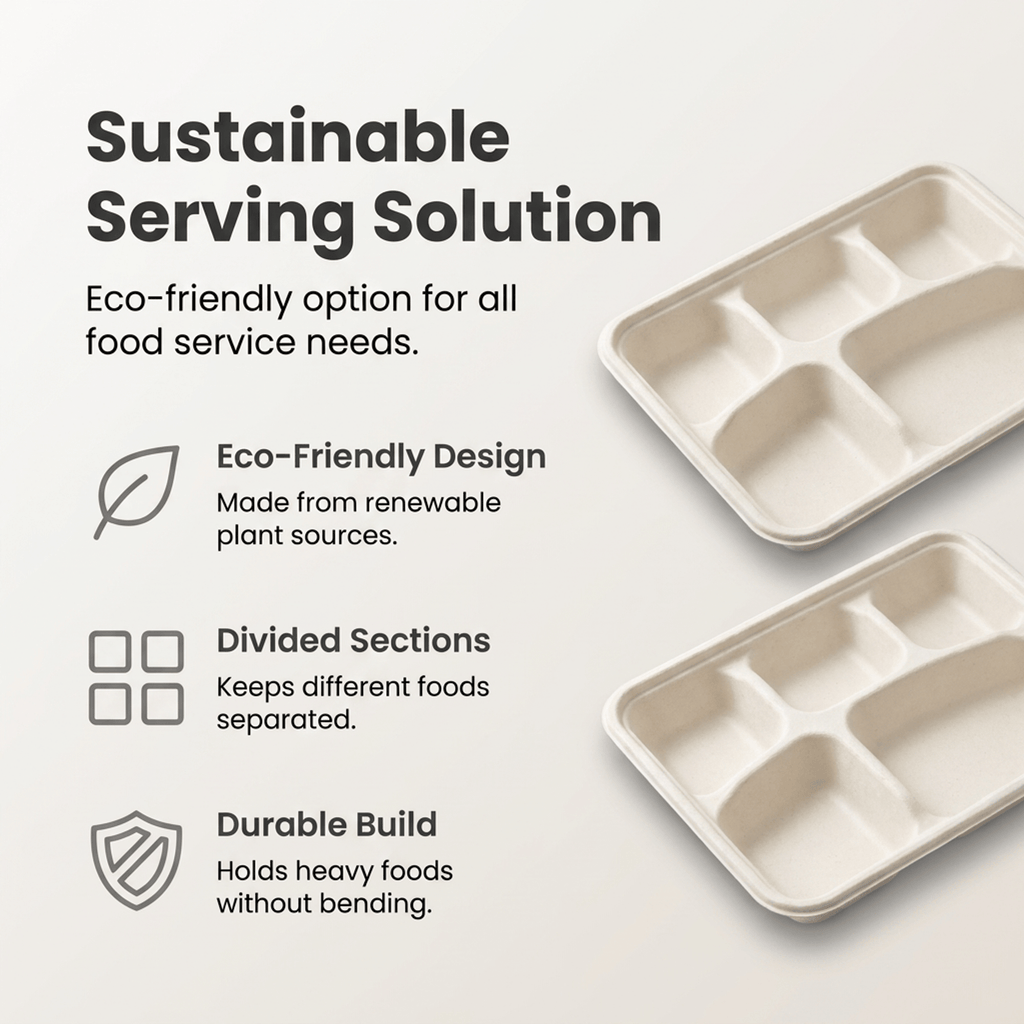 Planet Eco Corp | 5-Compartment 11 Inch Compostable Meal Tray | 50 Pack