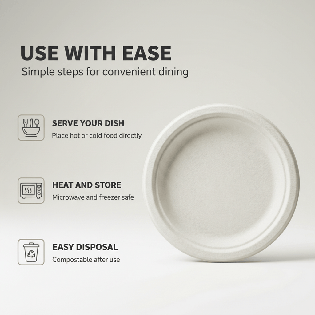 Planet Eco Corp 12 Inch Compostable Round Plates - 50 Pack Sugarcane Bagasse Dinnerware - Eco-Friendly, Heavy Duty, Microwave Safe Disposable Plates