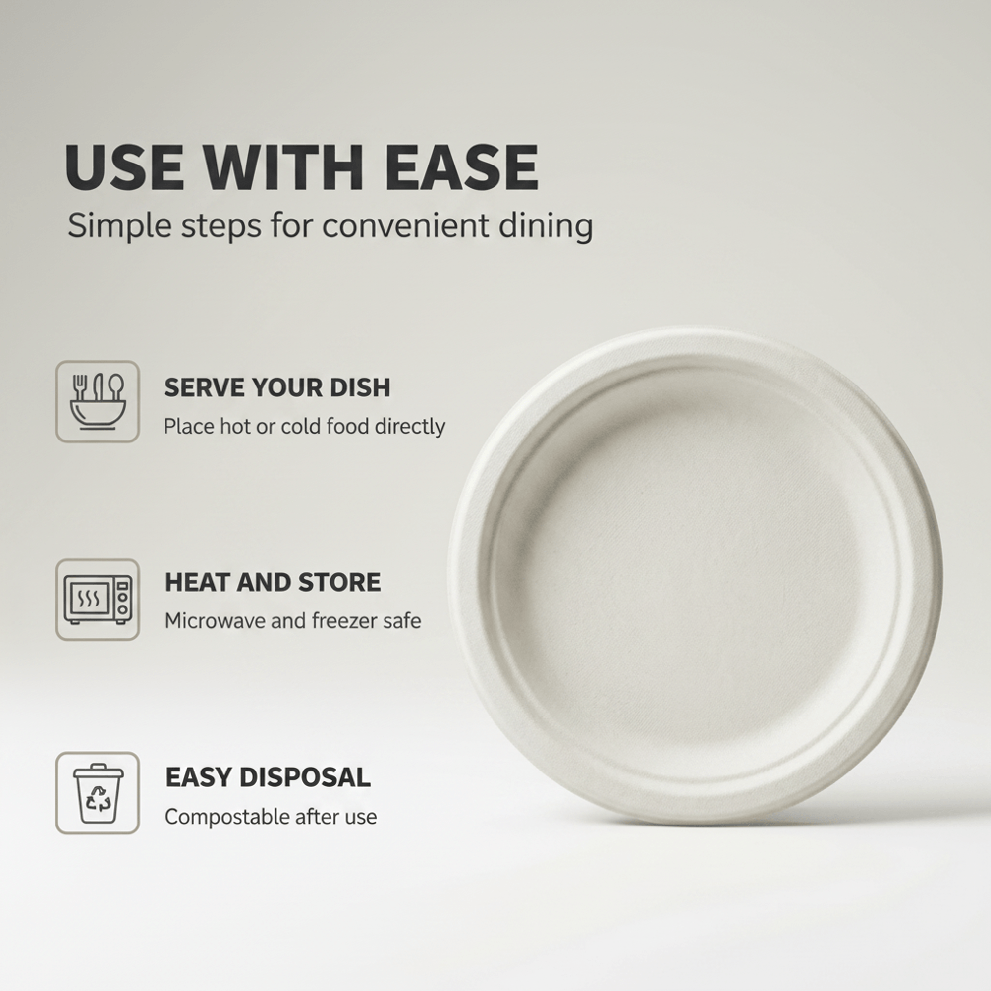 Planet Eco Corp 12 Inch Compostable Round Plates - 50 Pack Sugarcane Bagasse Dinnerware - Eco-Friendly, Heavy Duty, Microwave Safe Disposable Plates