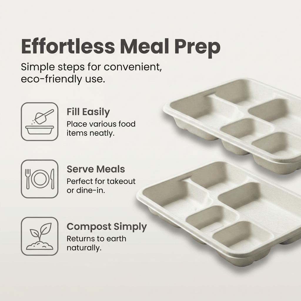 Planet Eco Corp | 5-Compartment 11 Inch Compostable Meal Tray | 50 Pack