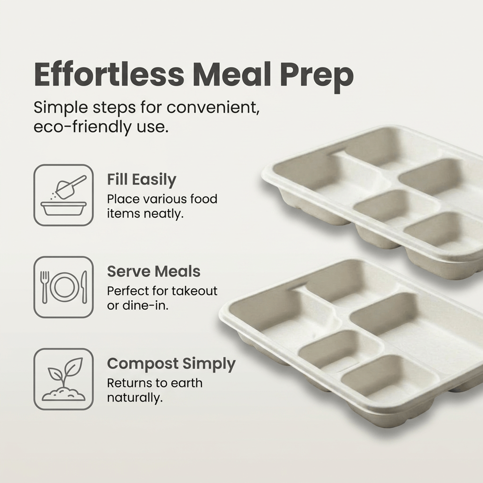 Planet Eco Corp | 5-Compartment 11 Inch Compostable Meal Tray | 50 Pack
