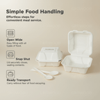 Planet Eco Corp 6 x 6 Inch Compostable Clamshell Food Containers, Pack of 50 – Sugarcane Bagasse Takeaway Boxes, Leak-Resistant, Microwave Safe, PFAS-Free, Eco-Friendly Food Containers