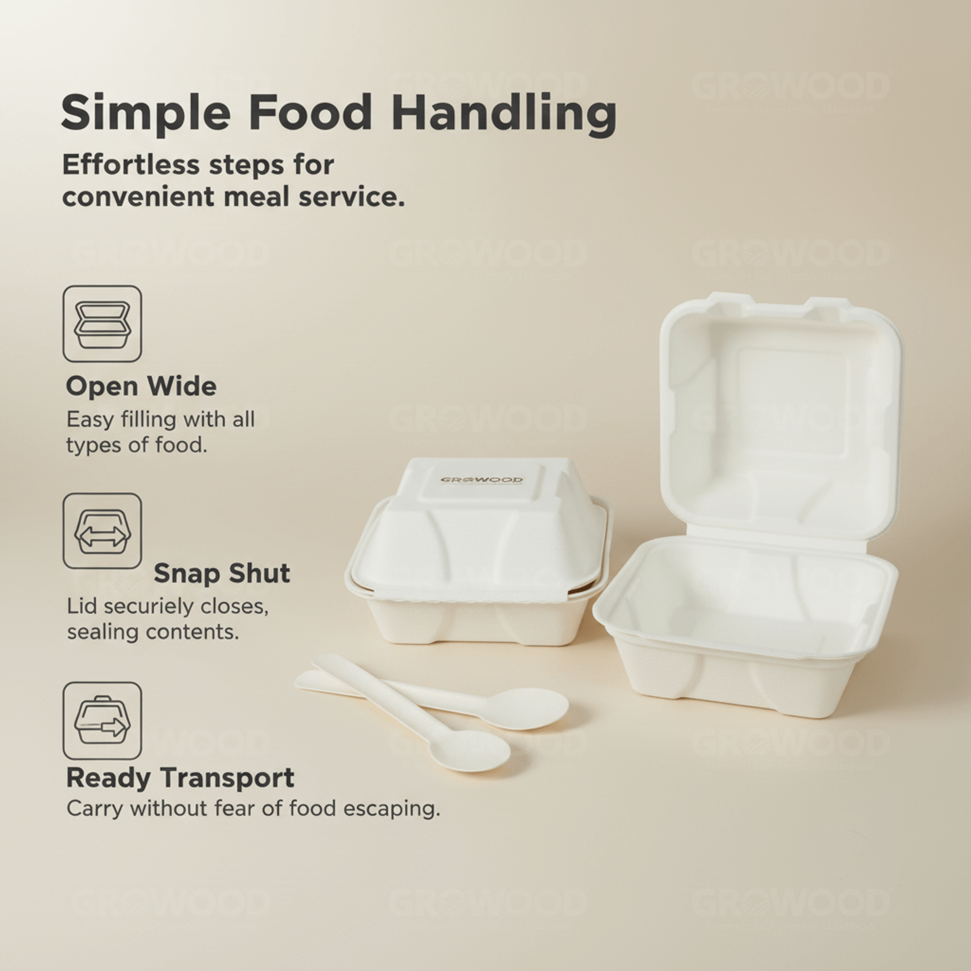 Planet Eco Corp 6 x 6 Inch Compostable Clamshell Food Containers, Pack of 50 – Sugarcane Bagasse Takeaway Boxes, Leak-Resistant, Microwave Safe, PFAS-Free, Eco-Friendly Food Containers