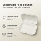 Planet Eco Corp 9 x 6 Inch Compostable Clamshell To Go Containers, Sugarcane Bagasse Takeaway Containers, Leak-Resistant, Microwave & Freezer Safe, PFAS-Free, Plastic-Free & Tree-Free Food Packaging