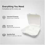 Planet Eco Corp 9 x 9 Inch 3-Compartment Compostable Clamshell To Go Containers, Sugarcane Bagasse Takeaway Containers, Leak-Resistant, Microwave Safe, PFAS-Free, Plastic-Free & Tree-Free Food Packaging