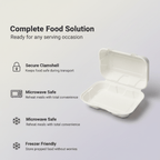 Planet Eco Corp 9 x 6 Inch Compostable Clamshell To Go Containers, Sugarcane Bagasse Takeaway Containers, Leak-Resistant, Microwave & Freezer Safe, PFAS-Free, Plastic-Free & Tree-Free Food Packaging