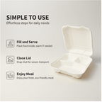 Planet Eco Corp 9 x 9 Inch 3-Compartment Compostable Clamshell To Go Containers, Sugarcane Bagasse Takeaway Containers, Leak-Resistant, Microwave Safe, PFAS-Free, Plastic-Free & Tree-Free Food Packaging