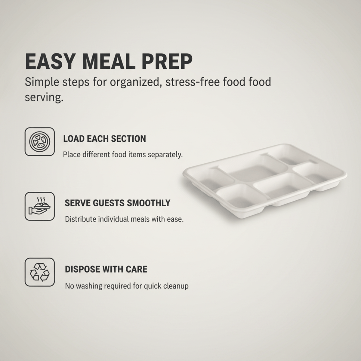 Planet Eco Corp 12.5x9 inch Large 6 Compartment Compostable Meal Trays, 6CP divided plates, Sugarcane Bagasse, Heavy Duty Paper, Leak-Resistant & Oil-Resistant, Microwave & Freezer Safe, PFAS-Free