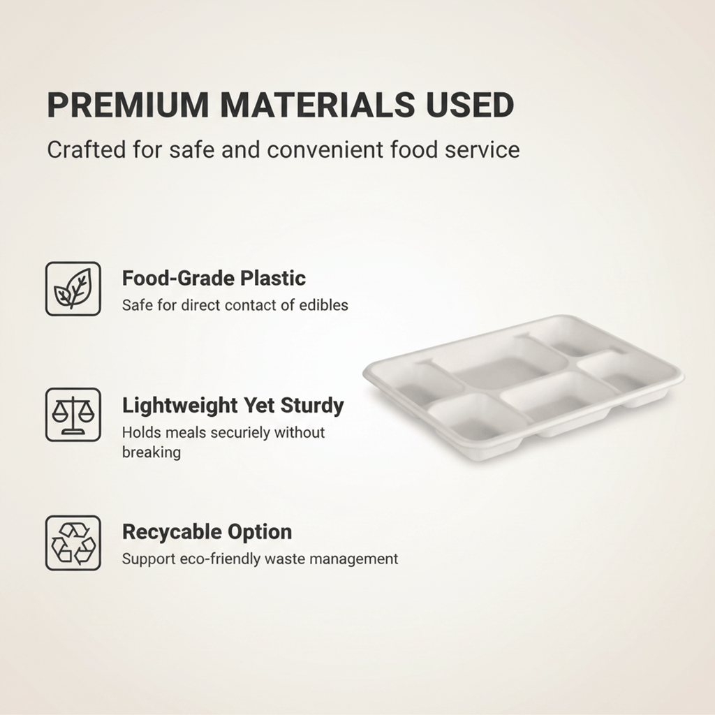 Planet Eco Corp 12.5x9 inch Large 6 Compartment Compostable Meal Trays, 6CP divided plates, Sugarcane Bagasse, Heavy Duty Paper, Leak-Resistant & Oil-Resistant, Microwave & Freezer Safe, PFAS-Free