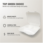 Planet Eco Corp 9 x 9 Inch 3-Compartment Compostable Clamshell To Go Containers, Sugarcane Bagasse Takeaway Containers, Leak-Resistant, Microwave Safe, PFAS-Free, Plastic-Free & Tree-Free Food Packaging