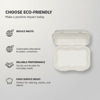 Planet Eco Corp 9 x 6 Inch Compostable Clamshell To Go Containers, Sugarcane Bagasse Takeaway Containers, Leak-Resistant, Microwave & Freezer Safe, PFAS-Free, Plastic-Free & Tree-Free Food Packaging