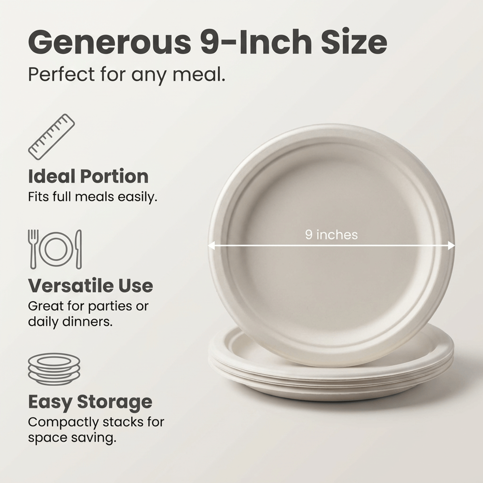 Planet Eco Corp 9 Inch Compostable Bagasse Plates, Pack of 50 – Heavy-Duty Disposable Dinnerware, PFAS-Free, Microwave Safe, Leak-Resistant & Eco-Friendly