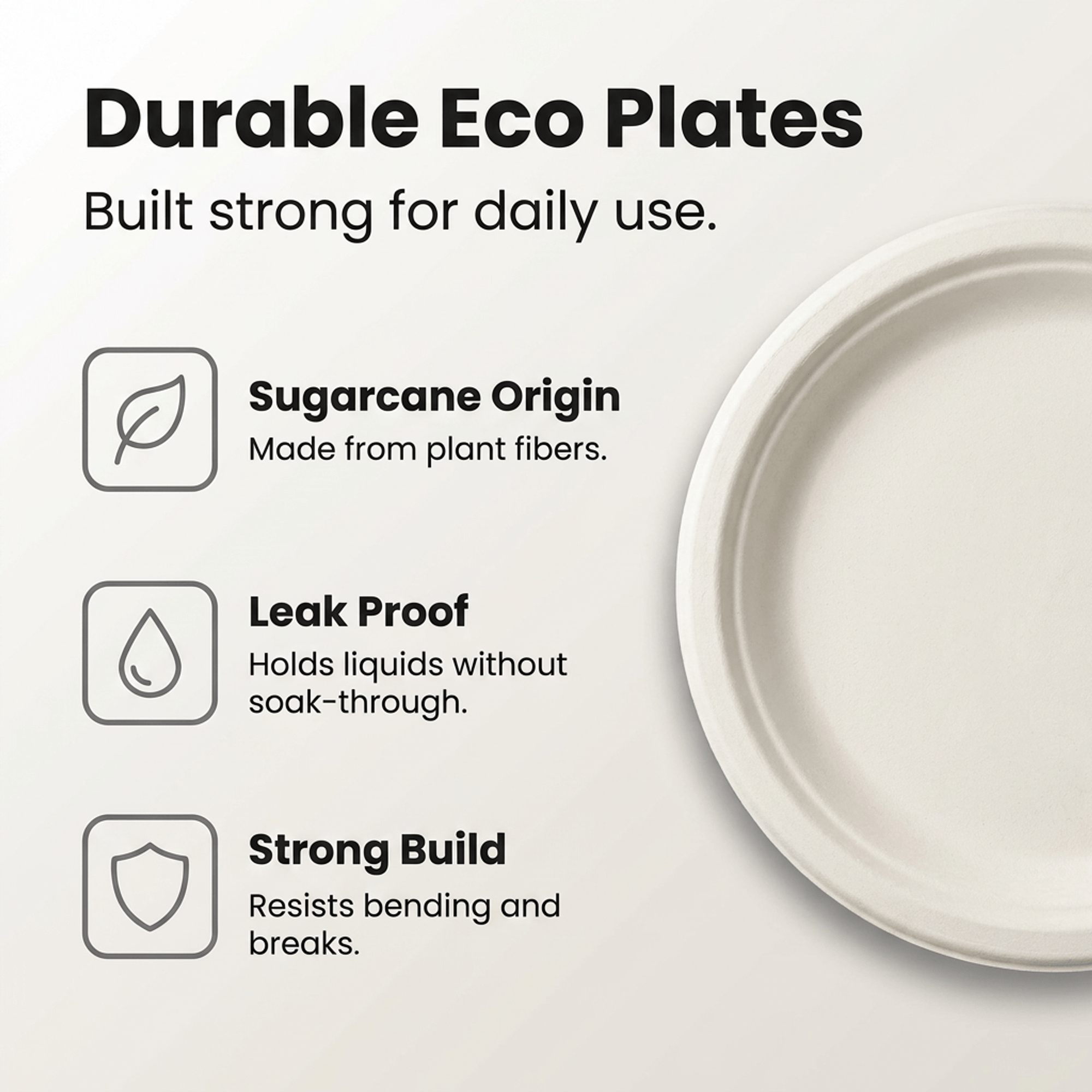 Planet Eco Corp 9 Inch Compostable Bagasse Plates, Pack of 50 – Heavy-Duty Disposable Dinnerware, PFAS-Free, Microwave Safe, Leak-Resistant & Eco-Friendly