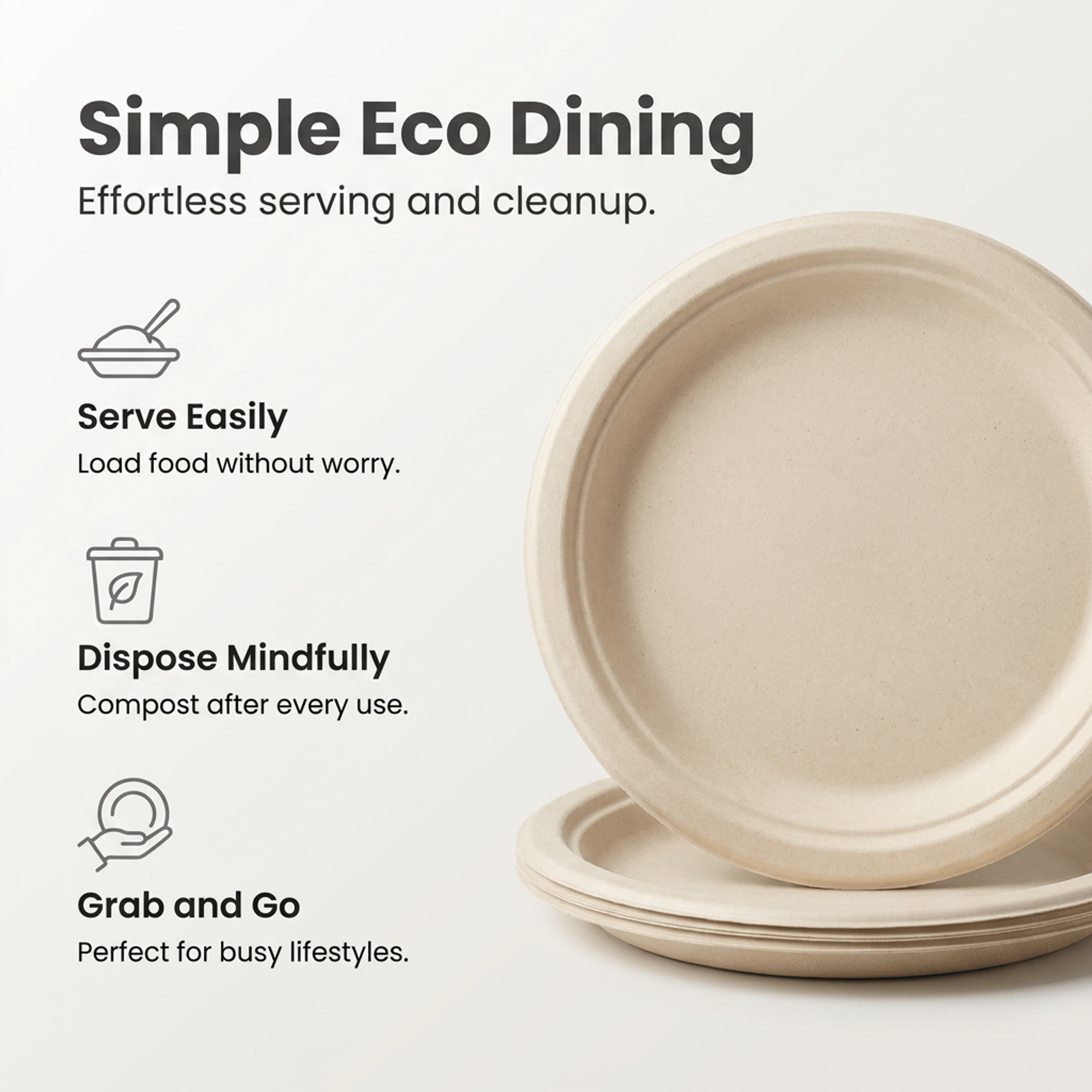 Planet Eco Corp 9 Inch Compostable Bagasse Plates, Pack of 50 – Heavy-Duty Disposable Dinnerware, PFAS-Free, Microwave Safe, Leak-Resistant & Eco-Friendly