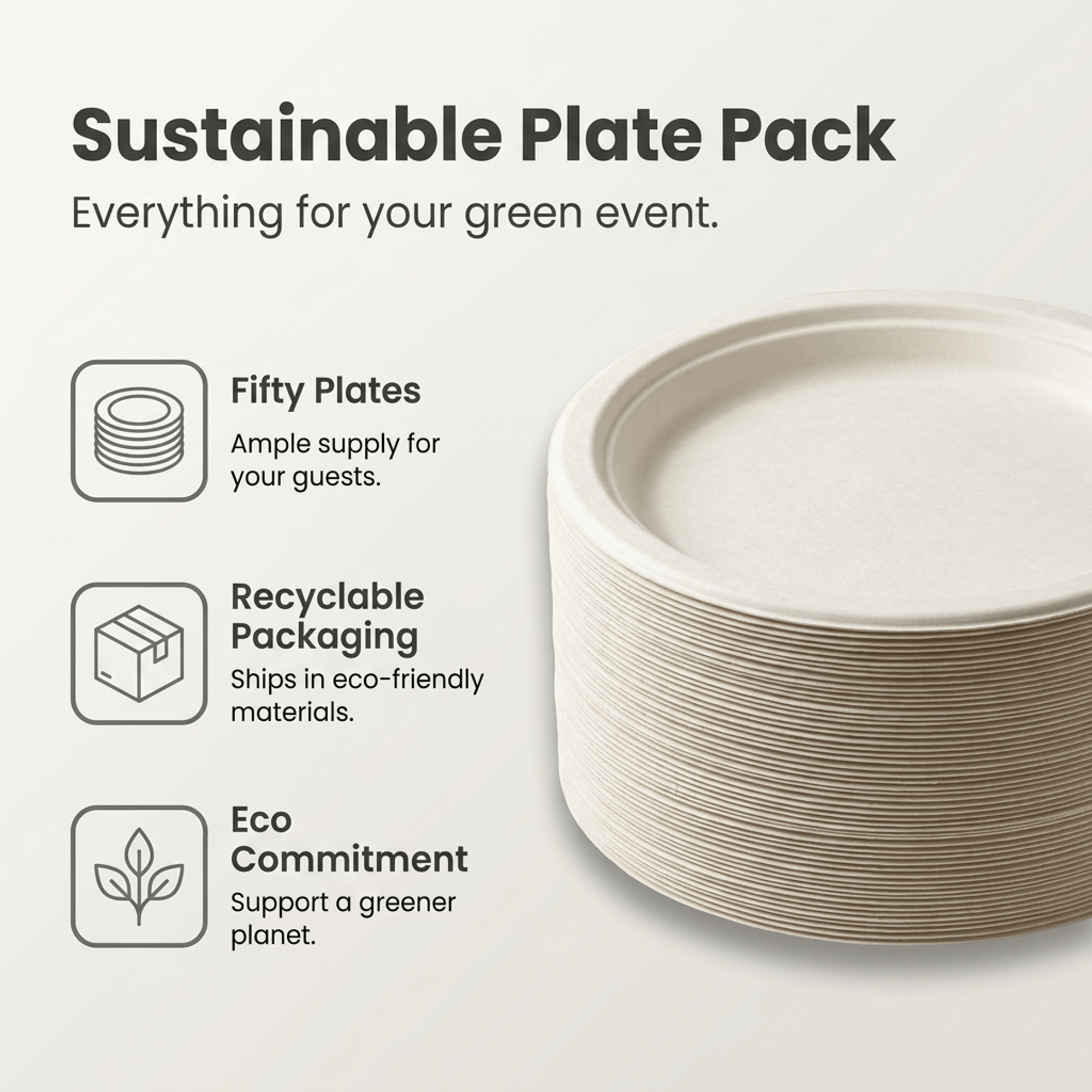 Planet Eco Corp 9 Inch Compostable Bagasse Plates, Pack of 50 – Heavy-Duty Disposable Dinnerware, PFAS-Free, Microwave Safe, Leak-Resistant & Eco-Friendly