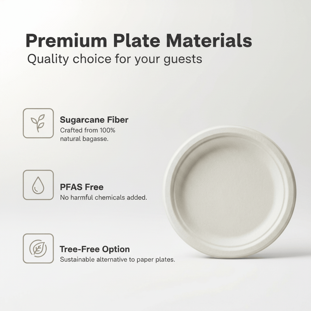 Planet Eco Corp 12 Inch Compostable Round Plates - 50 Pack Sugarcane Bagasse Dinnerware - Eco-Friendly, Heavy Duty, Microwave Safe Disposable Plates