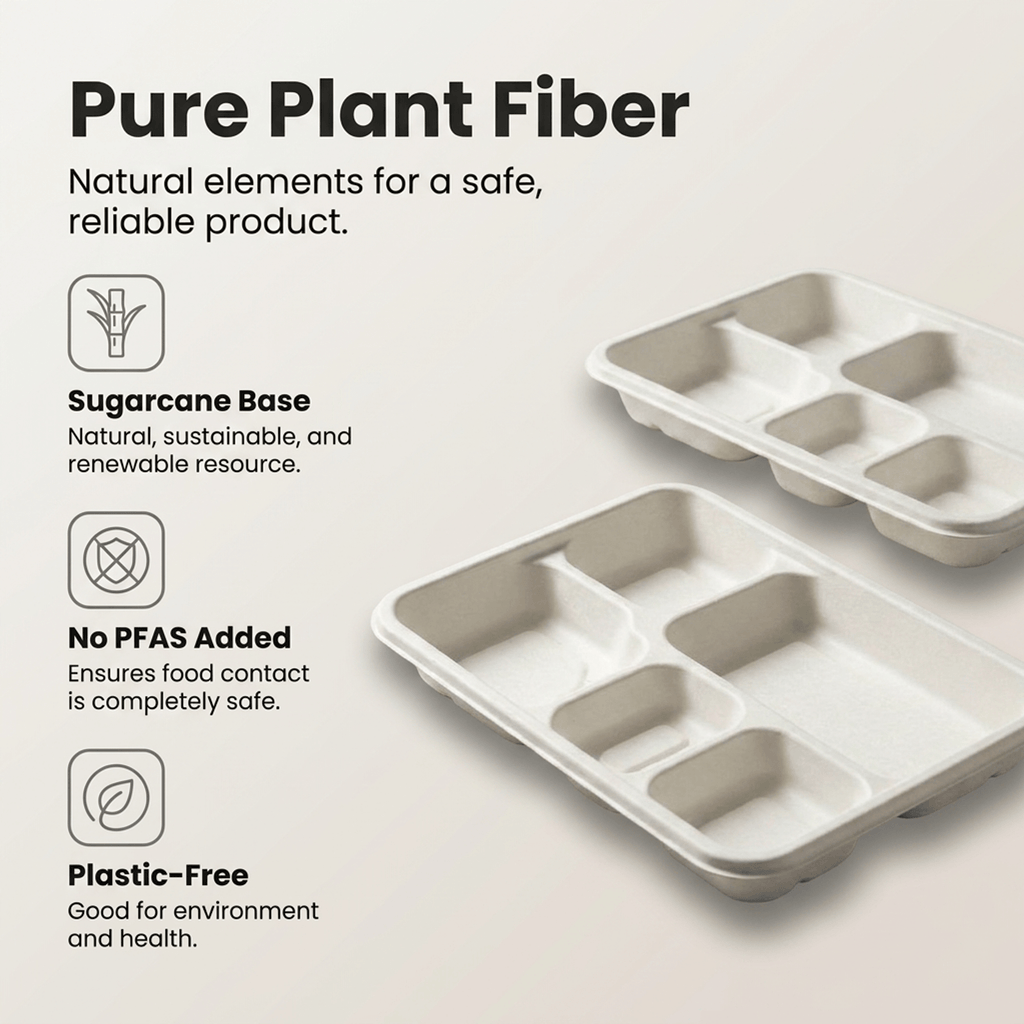 Planet Eco Corp | 5-Compartment 11 Inch Compostable Meal Tray | 50 Pack