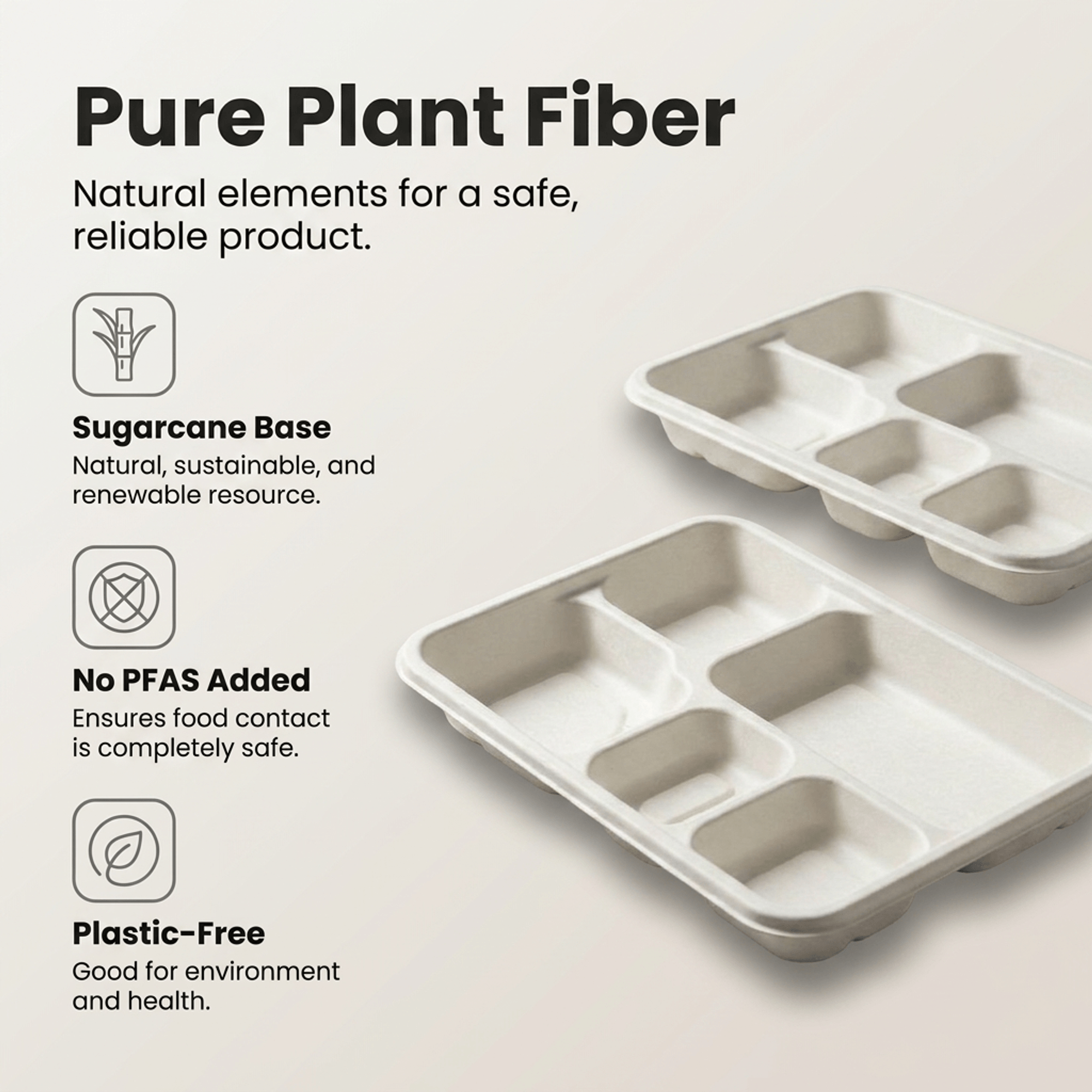 Planet Eco Corp | 5-Compartment 11 Inch Compostable Meal Tray | 50 Pack