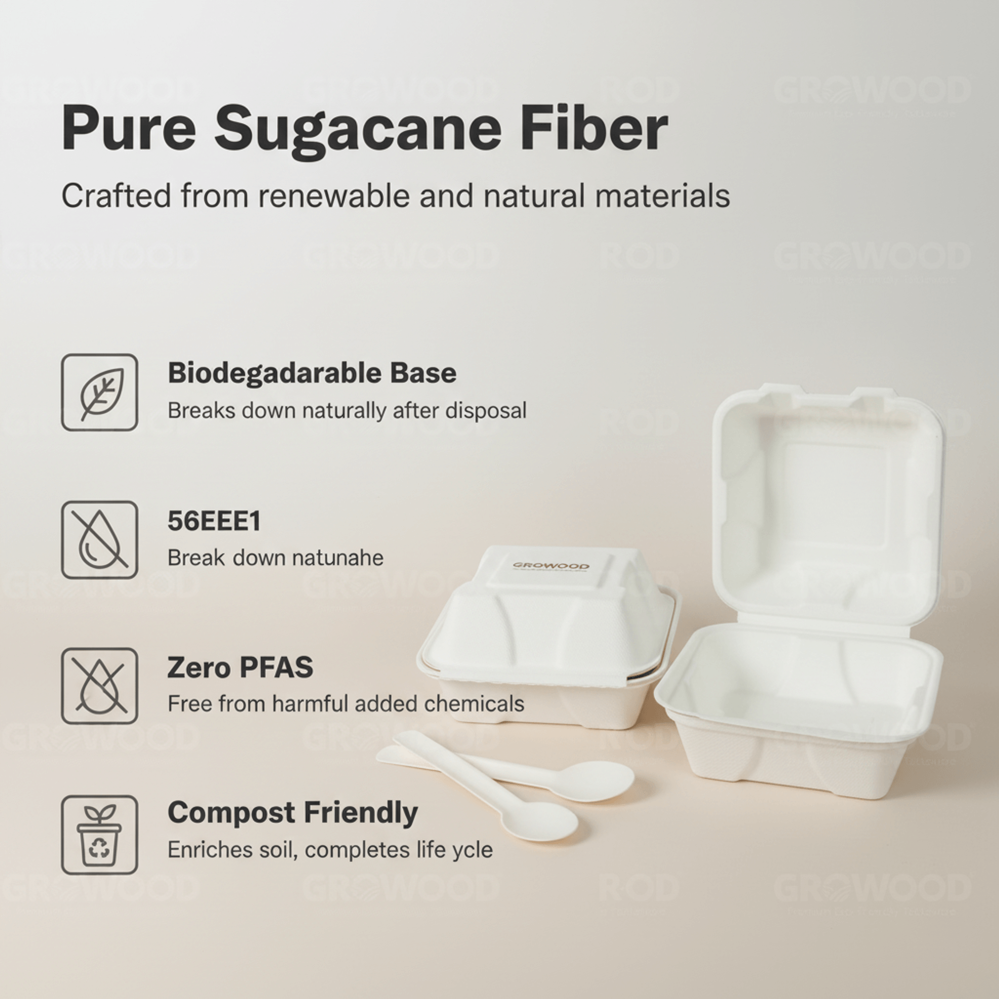 Planet Eco Corp 6 x 6 Inch Compostable Clamshell Food Containers, Pack of 50 – Sugarcane Bagasse Takeaway Boxes, Leak-Resistant, Microwave Safe, PFAS-Free, Eco-Friendly Food Containers