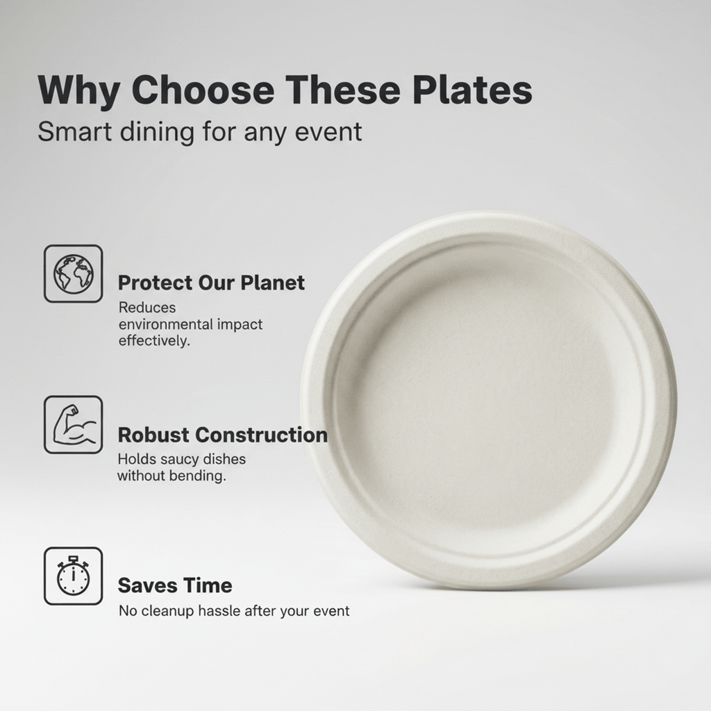 Planet Eco Corp 12 Inch Compostable Round Plates - 50 Pack Sugarcane Bagasse Dinnerware - Eco-Friendly, Heavy Duty, Microwave Safe Disposable Plates