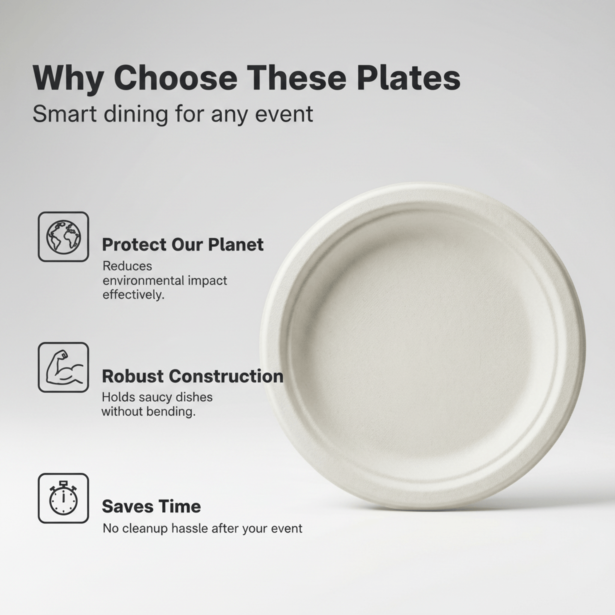 Planet Eco Corp 12 Inch Compostable Round Plates - 50 Pack Sugarcane Bagasse Dinnerware - Eco-Friendly, Heavy Duty, Microwave Safe Disposable Plates