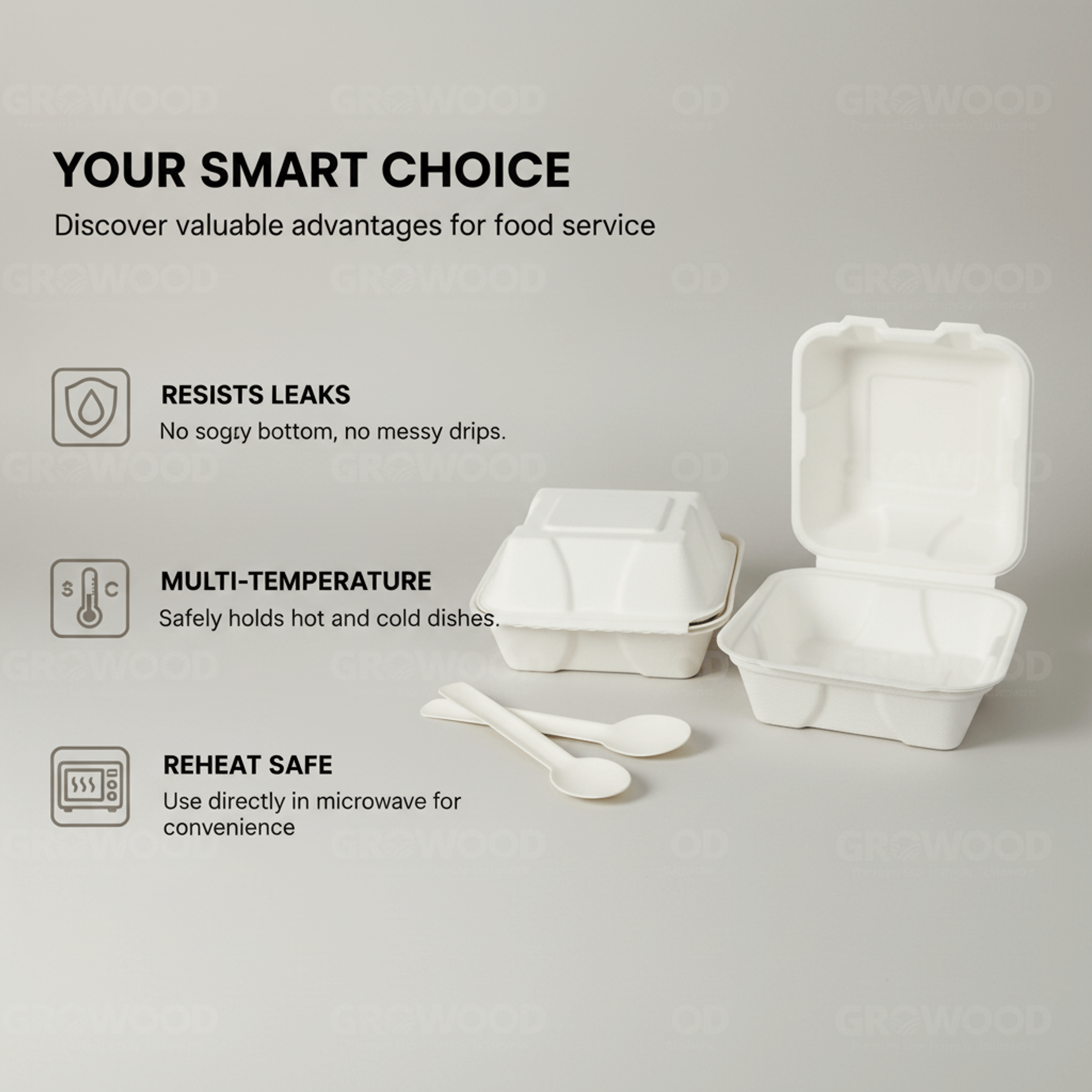 Planet Eco Corp 6 x 6 Inch Compostable Clamshell Food Containers, Pack of 50 – Sugarcane Bagasse Takeaway Boxes, Leak-Resistant, Microwave Safe, PFAS-Free, Eco-Friendly Food Containers