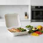 Planet Eco Corp 9x9 Inch Compostable Clamshell Food Containers - 50 Pack, Sugarcane Bagasse, Leak-Resistant, Microwave Safe, Eco-Friendly Takeaway Food Boxes, PFAS-Free & Biodegradable